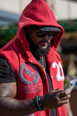 Hooded cutoff Letterman