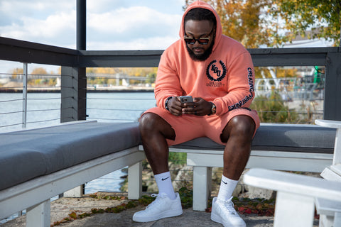2 piece salmon short sweat suit